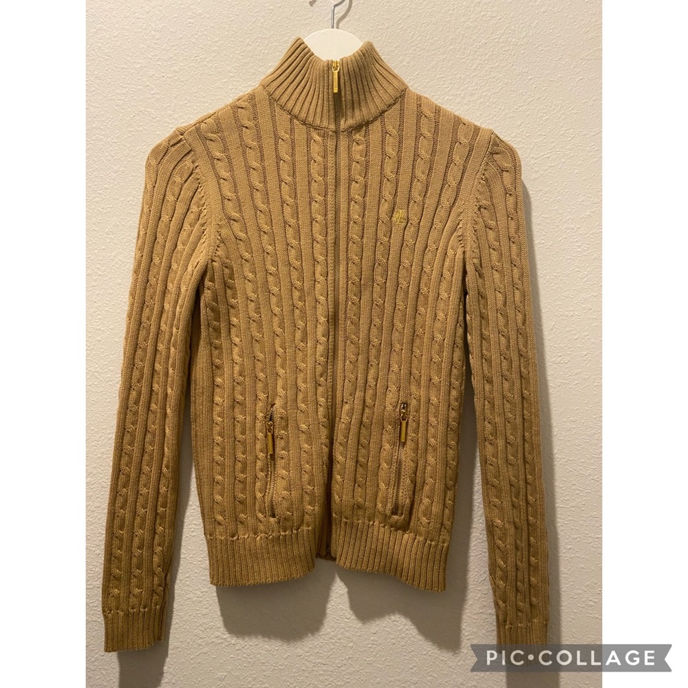 Ralph Lauren Petit Brown/Gold zip up sweater.